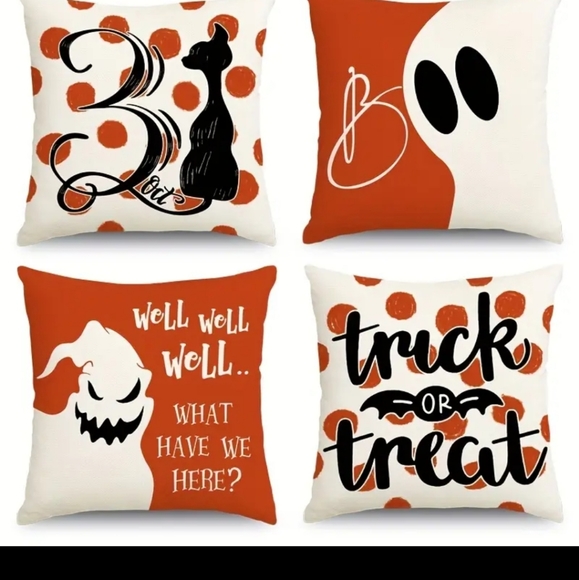 Set of 4 Vintage Halloween pumpkin cat 18x18 Pillow Covers.Message me ur… - Picture 3 of 12
